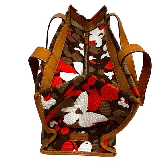 Kate Spade NY bold floral canvas satchel purse tote bag orange brown white - Picture 5 of 11